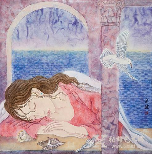 余键《重生》   68×68cm  设色纸本 2015年作  款识：余键 钤印：余键