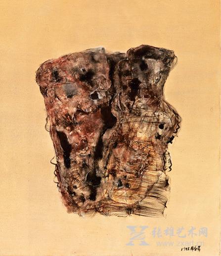 周春芽的“山石”“绿狗”“桃花”